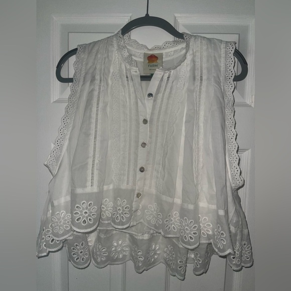 NOT FOR SALE. FARM RIO OFF-WHITE SLEEVELESS ORGANIC
COTTON BLOUSE - Picture 3 of 5
